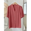 image:imageEVALESS Blouses for Women Dressy Casual Summer Short Sleeve Button Down Shirts Business Work TopsMineral Red