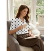 image:imageEVALESS Blouses for Women Dressy Casual Summer Short Sleeve Button Down Shirts Business Work TopsZ Whitepolka Dots