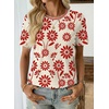 image:imageEVALESS Womens Summer Tops Casual Graphic Tees Crewneck Short Sleeve Shirts Spring 2026 Fashion T ShirtsRed Floral