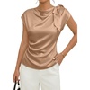 image:imageEVALESS Satin Blouses for Women Dressy Casual Trendy Business Work Silk Tops Outfits Cowl Neck Bow Tie Pleated Summer ShirtsApricot