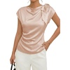 image:imageEVALESS Satin Blouses for Women Dressy Casual Trendy Business Work Silk Tops Outfits Cowl Neck Bow Tie Pleated Summer ShirtsApricot Pink