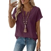 image:imageEVALESS Womens Tops Summer Trendy Dressy Casual Boho V Neck Short Sleeve Shirts Work Business Cute Loose BlousesPlum