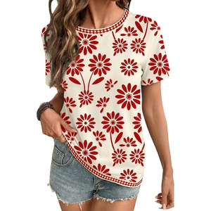 image:imageEVALESS Womens Summer Tops Casual Graphic Tees Crewneck Short Sleeve Shirts Spring 2026 Fashion T ShirtsRed Floral