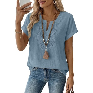 image:imageEVALESS Womens Tops Summer Trendy Dressy Casual Boho V Neck Short Sleeve Shirts Work Business Cute Loose BlousesBeau Blue