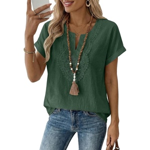 image:imageEVALESS Womens Tops Summer Trendy Dressy Casual Boho V Neck Short Sleeve Shirts Work Business Cute Loose BlousesBlackish Green