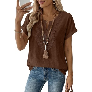image:imageEVALESS Womens Tops Summer Trendy Dressy Casual Boho V Neck Short Sleeve Shirts Work Business Cute Loose BlousesDark Brown