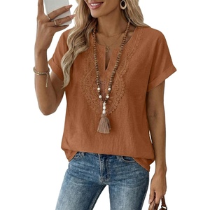 image:imageEVALESS Womens Tops Summer Trendy Dressy Casual Boho V Neck Short Sleeve Shirts Work Business Cute Loose BlousesThai Curry