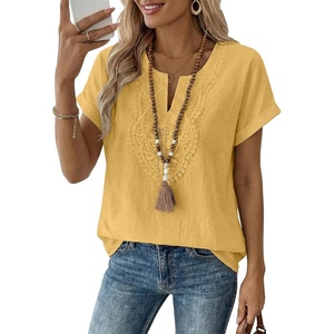 image:imageEVALESS Womens Tops Summer Trendy Dressy Casual Boho V Neck Short Sleeve Shirts Work Business Cute Loose BlousesYellow