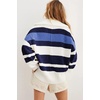 image:imageEVALESS Striped Sweaters for Women 2024 Casual Long Sleeve Lapel V Neck Quarter Zip Pullover Sweater Ribbed Knit Jumper TopsStriped Blue