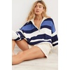 image:imageEVALESS Striped Sweaters for Women 2024 Casual Long Sleeve Lapel V Neck Quarter Zip Pullover Sweater Ribbed Knit Jumper TopsStriped Blue