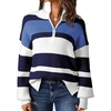 image:imageEVALESS Striped Sweaters for Women 2024 Casual Long Sleeve Lapel V Neck Quarter Zip Pullover Sweater Ribbed Knit Jumper TopsStriped Blue