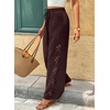 image:imageEVALESS Womens Beach Pants Summer Boho Drawstring Elastic Waist Hollow Out Textured Wide Leg Vacation ClothesChicory Coffee
