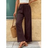 image:imageEVALESS Womens Beach Pants Summer Boho Drawstring Elastic Waist Hollow Out Textured Wide Leg Vacation ClothesChicory Coffee