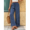 image:imageEVALESS Womens Beach Pants Summer Boho Drawstring Elastic Waist Hollow Out Textured Wide Leg Vacation ClothesDirty Blue