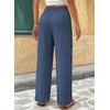 image:imageEVALESS Womens Beach Pants Summer Boho Drawstring Elastic Waist Hollow Out Textured Wide Leg Vacation ClothesDirty Blue