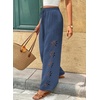 image:imageEVALESS Womens Beach Pants Summer Boho Drawstring Elastic Waist Hollow Out Textured Wide Leg Vacation ClothesDirty Blue