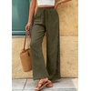 image:imageEVALESS Womens Beach Pants Summer Boho Drawstring Elastic Waist Hollow Out Textured Wide Leg Vacation ClothesSeagrass