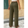 image:imageEVALESS Womens Beach Pants Summer Boho Drawstring Elastic Waist Hollow Out Textured Wide Leg Vacation ClothesSeagrass
