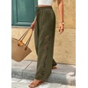 image:imageEVALESS Womens Beach Pants Summer Boho Drawstring Elastic Waist Hollow Out Textured Wide Leg Vacation ClothesSeagrass