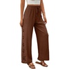 image:imageEVALESS Womens Beach Pants Summer Boho Drawstring Elastic Waist Hollow Out Textured Wide Leg Vacation ClothesCoffee
