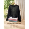 image:imageEVALESS Off The Shoulder Loose Knit Summer Sweater for Women Beach Vacation Clothes for Women Trendy 2026A Black