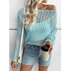 image:imageEVALESS Off The Shoulder Loose Knit Summer Sweater for Women Beach Vacation Clothes for Women Trendy 2026A Light Blue