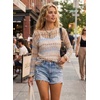 image:imageEVALESS Off The Shoulder Loose Knit Summer Sweater for Women Beach Vacation Clothes for Women Trendy 2026Apricot Stripe