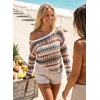 image:imageEVALESS Off The Shoulder Loose Knit Summer Sweater for Women Beach Vacation Clothes for Women Trendy 2026Khaki Stripe