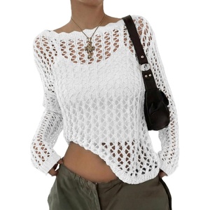 image:imageEVALESS Off The Shoulder Loose Knit Summer Sweater for Women Beach Vacation Clothes for Women Trendy 2026A White