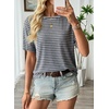 image:imageEVALESS Womens Camo Shirt Summer Graphic Tee Crewneck Short Sleeve Oversized Maple Leaf Camouflage Print TopsBlue Stripe