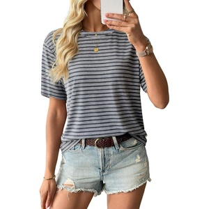 image:imageEVALESS Womens Camo Shirt Summer Graphic Tee Crewneck Short Sleeve Oversized Maple Leaf Camouflage Print TopsBlue Stripe