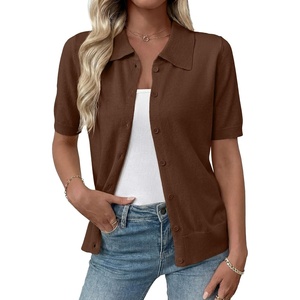 image:imageEVALESS Wool Blend Cardigan Sweaters for Women Lightweight Short Sleeve Cardigans Summer Outfits Trendy Button Down SweaterCoffee