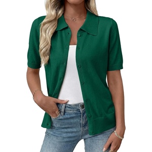 image:imageEVALESS Wool Blend Cardigan Sweaters for Women Lightweight Short Sleeve Cardigans Summer Outfits Trendy Button Down SweaterDark Green