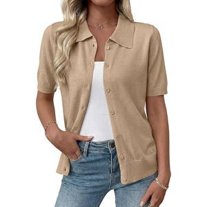 image:imageEVALESS Wool Blend Cardigan Sweaters for Women Lightweight Short Sleeve Cardigans Summer Outfits Trendy Button Down SweaterOatmeal