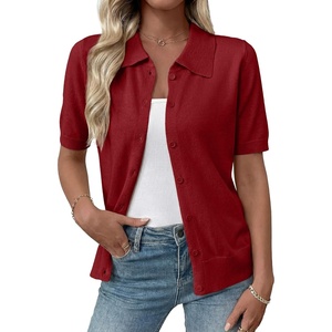 image:imageEVALESS Wool Blend Cardigan Sweaters for Women Lightweight Short Sleeve Cardigans Summer Outfits Trendy Button Down SweaterRed