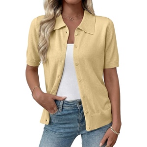 image:imageEVALESS Wool Blend Cardigan Sweaters for Women Lightweight Short Sleeve Cardigans Summer Outfits Trendy Button Down SweaterYellow