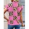 image:imageEVALESS Sweater Vest Women Short Sleeve Leopard Print Tops Fall Clothes  Womens Sweaters Crewneck Color Block Lightweight Casual 2026Sachet Pink