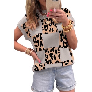 image:imageEVALESS Sweater Vest Women Short Sleeve Leopard Print Tops Fall Clothes  Womens Sweaters Crewneck Color Block Lightweight Casual 2026Light Grey