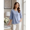image:imageEVALESS 34 Length Sleeve Womens Tops Summer Boho Lace V Neck Shirts Trendy Dressy Casual Work Cute Blouses Vacation ClothesBeau Blue