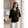 image:imageEVALESS 34 Length Sleeve Womens Tops Summer Boho Lace V Neck Shirts Trendy Dressy Casual Work Cute Blouses Vacation ClothesBlack