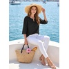 image:imageEVALESS 34 Length Sleeve Womens Tops Summer Boho Lace V Neck Shirts Trendy Dressy Casual Work Cute Blouses Vacation ClothesBlack
