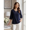 image:imageEVALESS 34 Length Sleeve Womens Tops Summer Boho Lace V Neck Shirts Trendy Dressy Casual Work Cute Blouses Vacation ClothesNavy Blue