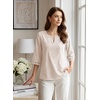 image:imageEVALESS 34 Length Sleeve Womens Tops Summer Boho Lace V Neck Shirts Trendy Dressy Casual Work Cute Blouses Vacation ClothesOatmeal