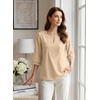 image:imageEVALESS 34 Length Sleeve Womens Tops Summer Boho Lace V Neck Shirts Trendy Dressy Casual Work Cute Blouses Vacation ClothesParchment