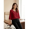 image:imageEVALESS 34 Length Sleeve Womens Tops Summer Boho Lace V Neck Shirts Trendy Dressy Casual Work Cute Blouses Vacation ClothesRacing Red
