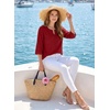 image:imageEVALESS 34 Length Sleeve Womens Tops Summer Boho Lace V Neck Shirts Trendy Dressy Casual Work Cute Blouses Vacation ClothesRacing Red