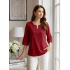 image:imageEVALESS 34 Length Sleeve Womens Tops Summer Boho Lace V Neck Shirts Trendy Dressy Casual Work Cute Blouses Vacation ClothesRacing Red