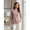 image:imageEVALESS 34 Length Sleeve Womens Tops Summer Boho Lace V Neck Shirts Trendy Dressy Casual Work Cute Blouses Vacation ClothesRose Tan