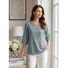 image:imageEVALESS 34 Length Sleeve Womens Tops Summer Boho Lace V Neck Shirts Trendy Dressy Casual Work Cute Blouses Vacation ClothesStone Blue