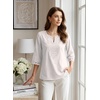 image:imageEVALESS 34 Length Sleeve Womens Tops Summer Boho Lace V Neck Shirts Trendy Dressy Casual Work Cute Blouses Vacation ClothesWhite